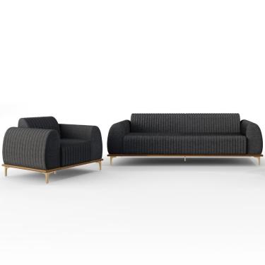 Imagem de Kit Sofá 2 Lugares 150Cm Com Poltrona Cinza Escuro C-416