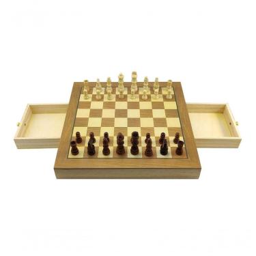 Imagem de Jogo De Xadrez E Damas 2 Em 1  Hoyle Games Tabuleiro Grande 39x39cm Peças Em Madeira Com 2 Gavetas