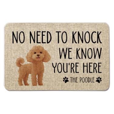 Imagem de QIONG MENG Tapete de porta de cachorro Poodle Welcome Capachos 43 x 69 cm Não há necessidade de bater We Know You're Here Tapete de entrada, casa de fazenda, casa, cozinha, chão, fronteira, para