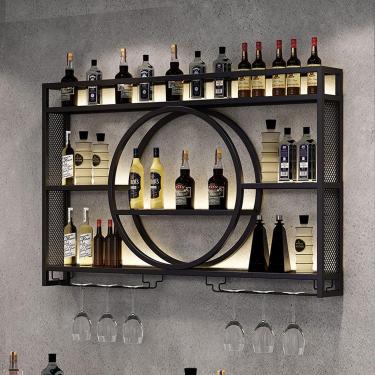 Imagem de Prateleira De Vinho Industrial Montada Na Parede, Prateleiras De Ferro De 3 Camadas Prateleira De Vinho Rack De Exibição De Decoração De Casa, Para Bares, Sala De Jantar E Cozi, Gold, 140 * 15 * 80CM