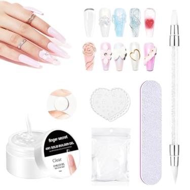Imagem de Kit de gel sólido para unhas 15 g – Gel construtor sólido 4 em 1 para extensão de unhas e arte, efeitos de pó espelhado, design de molde fácil (claro)