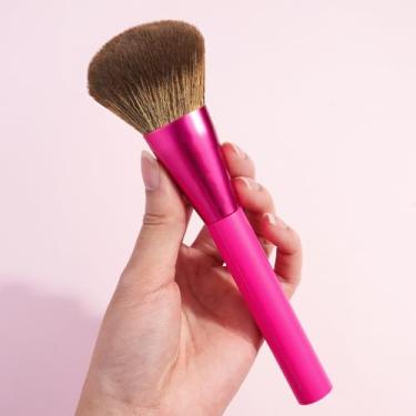 Imagem de Pincel de maquiagem profissional com cabo magenta, cerdas marrons, grande, fofo, para mulheres, aplicação de bronzeador em pó