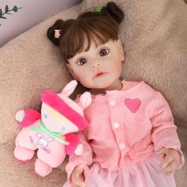 Imagem de Bebê Reborn Boneca Menina Realista Pintado Corpo de Silicone 55cm Olhos Castanhos Com Acessórios Original