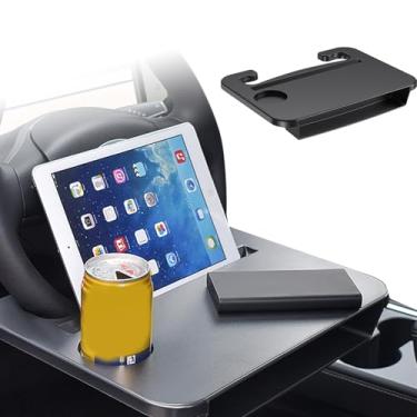 Imagem de Bandeja de volante de uso duplo – Bandeja de comida de carro com suporte de bebida, acessório de viagem multiuso para comer, uso em laptop ou tablet, serve na maioria dos volantes de veículos, 35 x 28