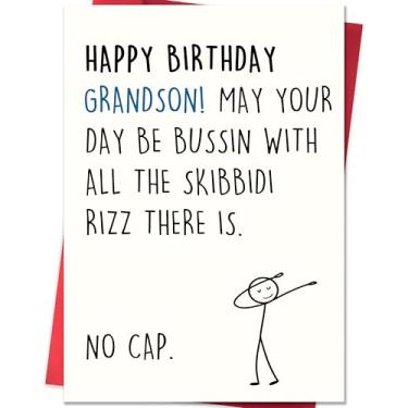 Imagem de Smithtuy Cartão de aniversário de neto, cartão de aniversário para neto dos avós, cartões de presentes de aniversário para meninos adolescentes felizes com design inspirado em gíria Skibidi Rizz Meme