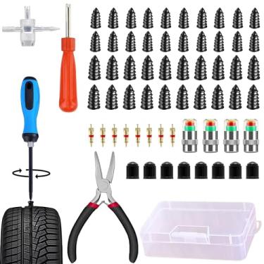 Imagem de Filiouce Kit de reparo de pneu de 64 peças, com prego de borracha para reparo de pneu, monitor de pressão de pneu automotivo, núcleos de válvula padrão para carro, motocicleta, ATV, reparo de