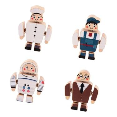 Imagem de oshhni 4 Blocos de Encaixe de Madeira - Brinquedo Educativo e Criativo para Desenvolvimento da Coordenação Fina - Miniaturas de Pessoas - Ideal para, Style B
