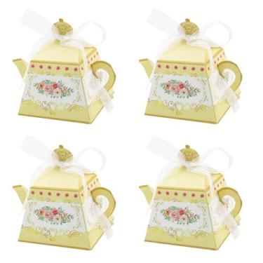 Imagem de 20 caixas de lembrancinhas de festa de chá, bule de chá floral vintage, caixa de presente de guloseimas de flores de doces com fita para casamentos, chás de noiva, decoração de mesa de centro de mesa