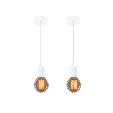 Imagem de Pendente Retro Vintage Luminária Teto Lustre Soquete E27 Estilo Retrô Industrial Lustre de Teto em Metal Preto (2, Branco)