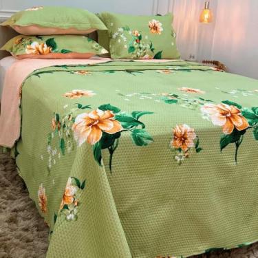 Imagem de Kit Cobre Leito Queen King 3 Peças Estampado Floral Matelado Boutis em Percal – Colcha de Cama Elegante e Confortável (Perfume Floral,Queen (2,50 x 2,30))