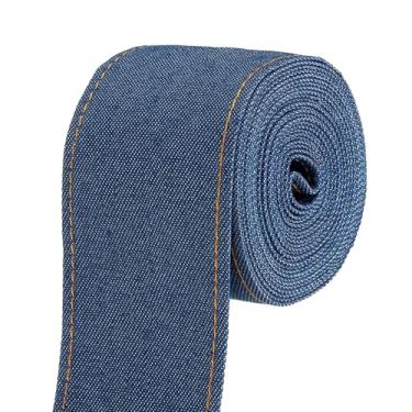 Imagem de PATIKIL Fita jeans de 5 cm x 3,3 m, fita fina jeans tecido de veludo tiras de franjas rolo para artesanato embrulho laço presente Natal grampo de cabelo costura decorações de festa, azul escuro