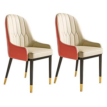 Imagem de Cadeira de jantar, cozinha, sala de jantar, móveis, cadeiras modernas, para cozinha, jantar, conjunto de 2 cadeiras laterais de couro PU à prova d'água com pernas de metal, encosto alto, assento macio