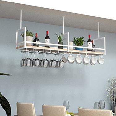Imagem de Prateleira suspensa para copos de vinho, prateleira de teto, balcão de barra de ferro, rack de vinho/taça, prateleira de armário de vinho pendurada de cabeça para baixo, rack de armazenamento de