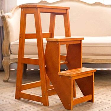 Imagem de Espreguiçadeira de jardim Escada dobrável de madeira maciça/banco para escadas/escada doméstica/escada de armazenamento/banquete/suporte de flores, cadeira dobrável doméstica multifuncional (cor