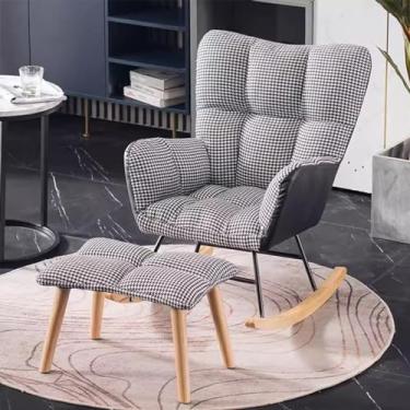 Imagem de Conjunto de cadeira de balanço e banquinho de lazer, cadeira de balanço moderna com otomano, cadeira estofada para ambientes internos, assento acolchoado de tecido, poltrona confortável cadeira