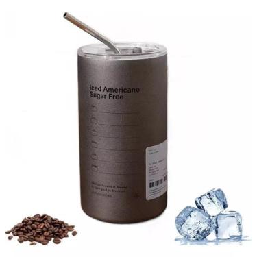 Imagem de Copo Térmico Garrafa Com Canudo Inox E Tampa 370Ml - Goldenrio