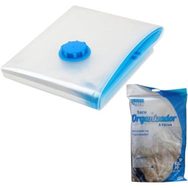 Imagem de Saco Organizador a Vácuo, Transparente, PVC, 50x70cm, Vedação com Zíper Hermético, Redução de Volume 80%, para Roupas e Cobertores