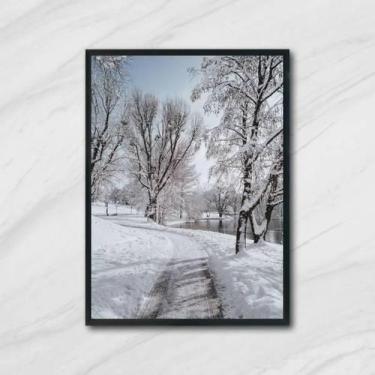 Imagem de Quadro Fotografia Paisagem Com Neve 45X34Cm Com Vidro Preta - Quadros 