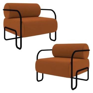 Imagem de Poltrona Decorativa Para Sala Industrial Kit 2 Kira Z08 Veludo Telha - Mpozenato