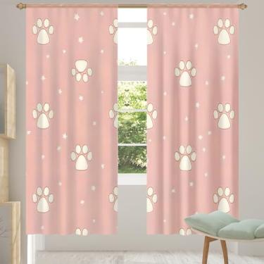 Imagem de 2 conjuntos de painéis de cortinas transparentes rosa gato com estampa de pata, cortinas transparentes arejadas com filtro leve, painéis de cortina de porta e janela para sala de estar, quarto, jantar
