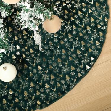 Imagem de Arrowbash Saia para árvore de Natal, 121 cm, branca, luxuosa de pele sintética, árvore dourada, cervo, floco de neve, decoração de festa de Natal macia para casa de fazenda (alce dourado, floco de