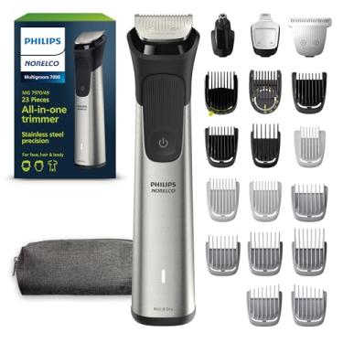 Imagem de Philips Norelco Multigroom Série 7000, aparador tudo-em-um, aparador de barba e aparador de cabelo, kit de cuidados masculinos de 23 peças para barba, rosto, nariz, orelha, corpo, com lâminas de