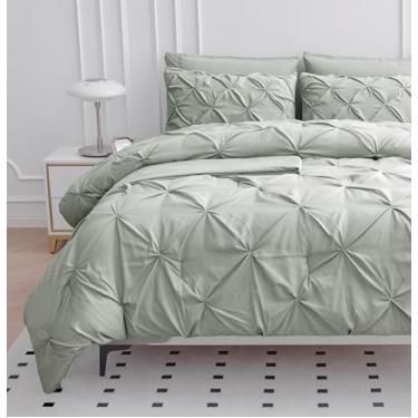 Imagem de LANE LINEN Conjunto de edredom Cal King – 7 peças em uma bolsa – Jogo de cama king size plissado com edredom, lençol de cima, lençol com elástico, fronha e fronha – Jogo de cama Pintuck macio -