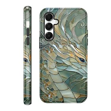 Imagem de Vulfwela Capa para celular Galaxy A16 5G de 16,7 cm com vitral brilhante, estampa de ilusão de vitral de dragão híbrida 2 em 1, capa de proteção robusta à prova de choque para mulheres meninas e