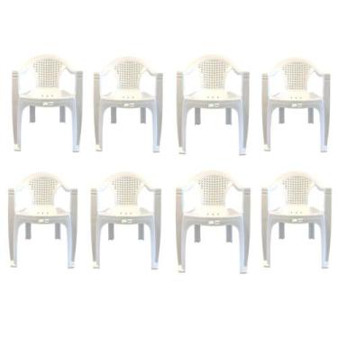 Imagem de Kit 8 Cadeiras Plasticas Com Braço Viviane Branca 156Kg - Duoplast