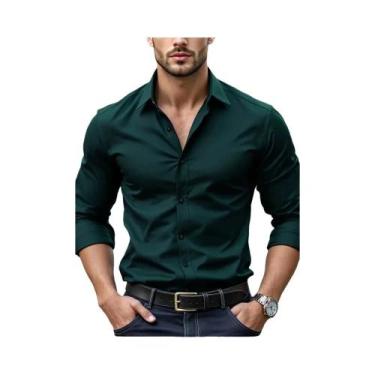 Imagem de Camisa Social Masculina De Manga Longa Em Cor Sólida Casual Inteligent