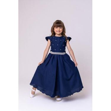 Imagem de Vestido Infantil Azul Marinho para Formatura Longo Dama de Honra Luxo 
