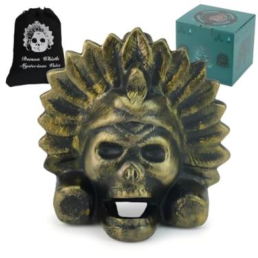 Imagem de Apito da Morte Asteca "OW" - Produz gritos altos como humanos em decibéis altos, 126+ decibéis altos, apito de autodefesa, ótima ideia de presente (ouro preto)