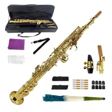 Imagem de ModouString Saxofone Soprano B Flat | Sax Soprano reto Bb com estojo, bocal, palhetas e acessórios, kit de instrumentos de sopro de madeira de latão para iniciantes, adultos e profissionais