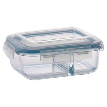 Imagem de Pote de Vidro Retangular Divisória Tampa Hermética 640ml - QUALITY HOU