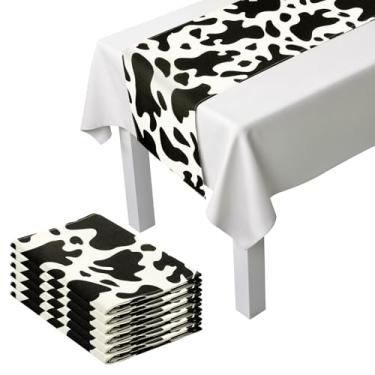 Imagem de IANFAN 6 peças toalha de mesa com estampa de vaca de linho para fazenda, preto e branco, toalhas de mesa estilo caubói para decoração de festa de aniversário (33 x 183 cm)