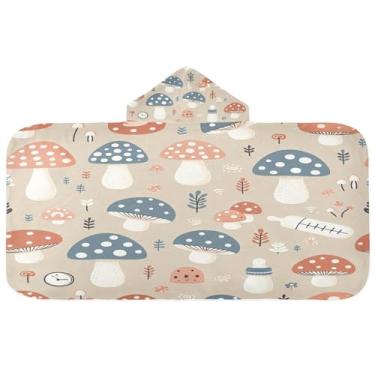 Imagem de Burbuja Toalha de banho com capuz de cogumelos para crianças, toalha de praia de pelúcia macia absorvente para meninas e meninos 3-10 anos, 61 x 127 cm
