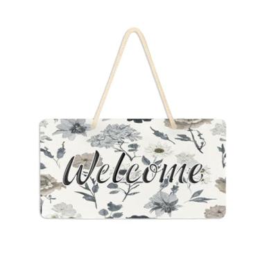 Imagem de Burbuja Placa de boas-vindas de flor minimalista para porta da frente, placa de boas-vindas de PVC para decoração de férias de casa de fazenda, 15 x 28 cm