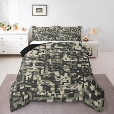 Imagem de Feelyou Conjunto de edredom de camuflagem, tamanho king, para meninos e meninas, estilo militar, verde escuro, cinza, edredom para decoração de quarto, microfibra macia e respirável para todas as