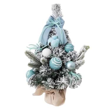 Imagem de Conjunto de mini árvore de Natal de 30 cm/40 cm, árvore de Natal flocada para decoração de festas de fim de ano, planta artificial (azul, 40 cm)