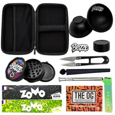 Imagem de Kit Tabacaria Completo 11 itens Case 16x10cm, Dichavador, Cuia de Silicone, Tesoura, Piteira de Vidro e Papel, Isqueiro, Slick, Tubete, Sedas