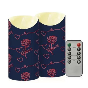 Imagem de Wassud Pacote com 2 velas sem chama de rosas dos namorados com controle remoto, velas realistas cintilantes com temporizador, velas decorativas para Natal, casamento, festa, decoração de casa média