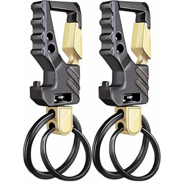 Imagem de Pacote com 2 chaveiros EDC com abridor de garrafas, porta-chaves de carro, mosquetão tático, clipe, Preto, 2 peças, tamanho �nico