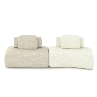 Imagem de Sofá Ilha Sala de Estar Dakota 2 Módulos 316cm Encostos Almofadas Soltas Linho Bege/OffWhite G33 - Gran Belo