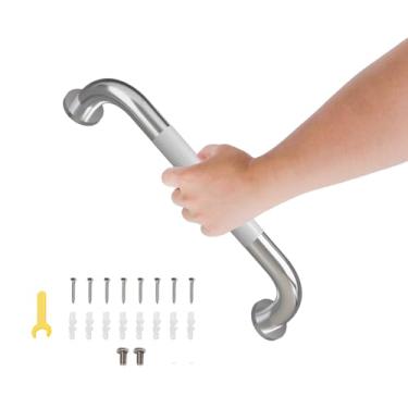 Imagem de Barra de apoio de chuveiro de 30 cm, alça de barra de apoio para banheiro com aderência serrilhada antiderrapante, barra de equilíbrio de banho de aço inoxidável, suporte de barra de segurança de