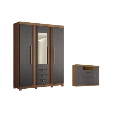 Imagem de Guarda Roupa +1Cômoda QC235 Jatobá/Grafite - Santos Andirá