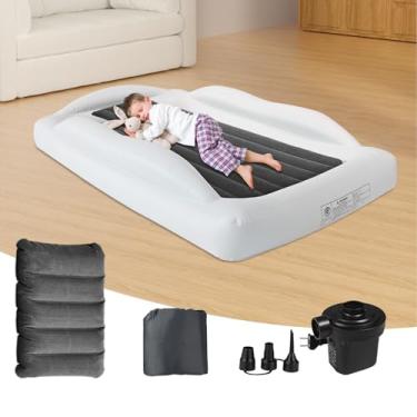 Imagem de RAUMRIGGE Cama infantil inflável com bomba elétrica – Cama de viagem removível para crianças com amortecedores de segurança de 3 lados, colchão de ar infantil para viagem, acampamento, amantes do sono