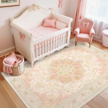 Imagem de CAPALOCA Tapetes laváveis à máquina, tapete de berçário, 7,5 x 12,7 cm, fofo, para meninas, antiderrapante, repelente de água, estampa macia para quarto, decoração interna, sala de jogos, rosa, verde