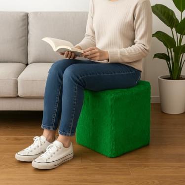 Imagem de Capa Puff Banquinho Quadrado Pelúcia Pelo Curto (VERDE)