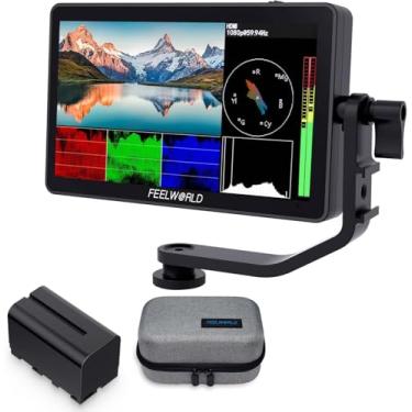 Imagem de FEELWORLD F6 Plus V2 15.2cm Monitor tela sensível ao toque para câmera DSLR com bateria F750 4400 mAh e bolsa, forma onda HDR LUT 1920x1080 IPS Video Peaking Focus Assist 4K HDMI 8,4V DC entrada/saída