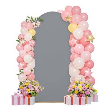 Imagem de Conjunto de capas de arco de casamento de 2 m, capa de arco, suporte de arco, tecido elastano, pano de fundo elástico para decoração de festa de aniversário de casamento, chá de bebê (cinza moky)